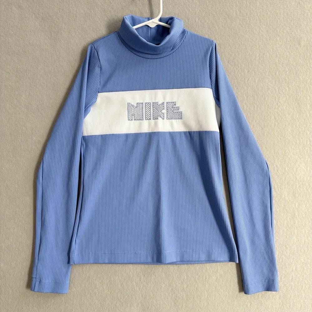 Nike Girl's Top Long Sleeve Medium Dri Fit TurtleNeck Activewear Athleisure Logo